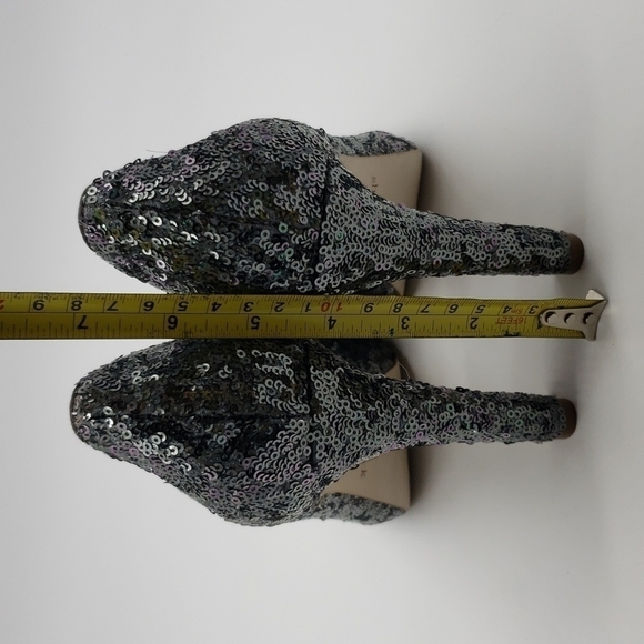 SHOESTOCK women US 10 EU 41 silver pewter heels peep toe sequin open Dorsay side - Picture 5 of 11